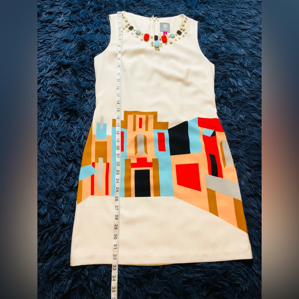 NWOT Vince Camuto Cream Villa Print Beaded Shift Mini Dress. Size 2 - Picture 7 of 12